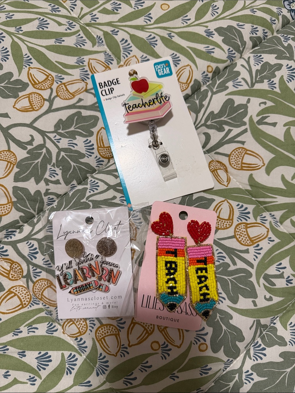 Teacher Badge Clip and Teacher Earring Bundle